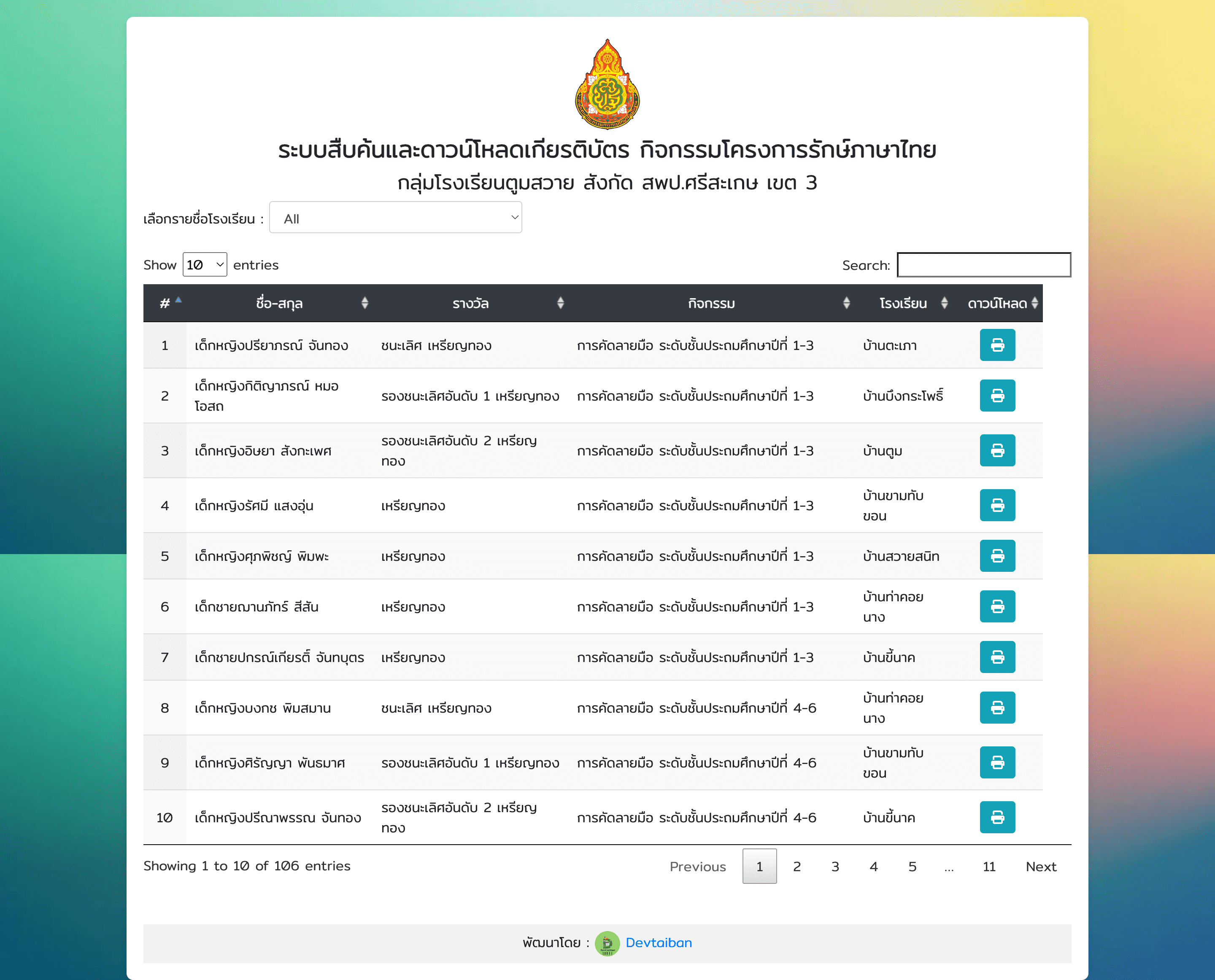 ระบบสืบค้นและดาวน์โหลดเกียรติบัตร v.1