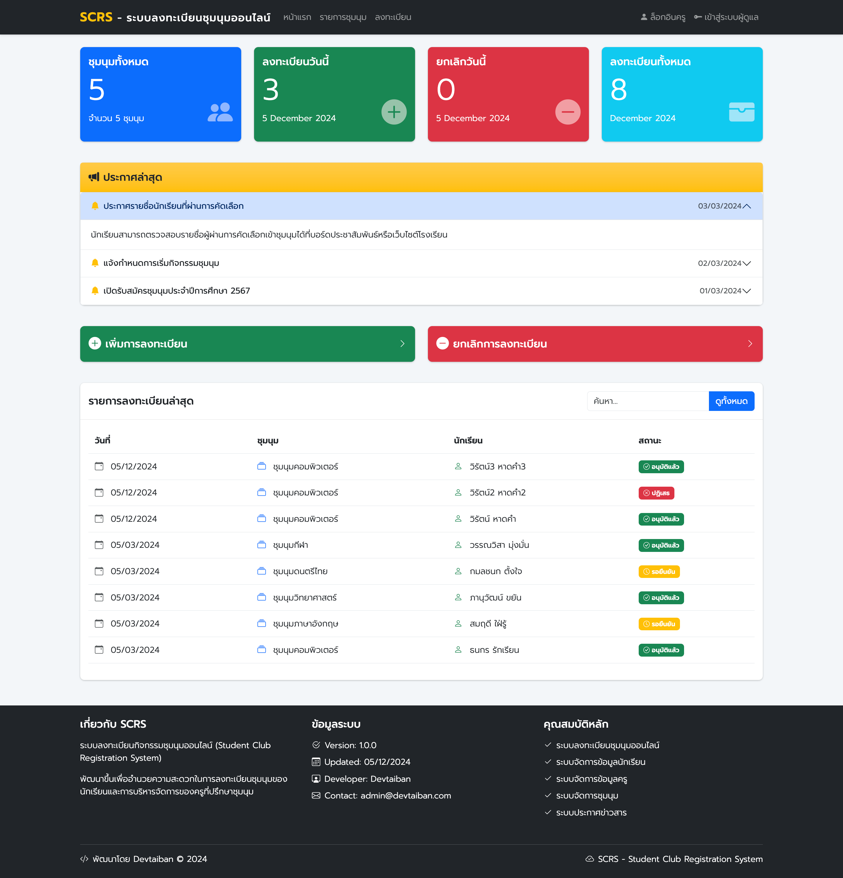 SCRS - ระบบลงทะเบียนชุมนุมออนไลน์