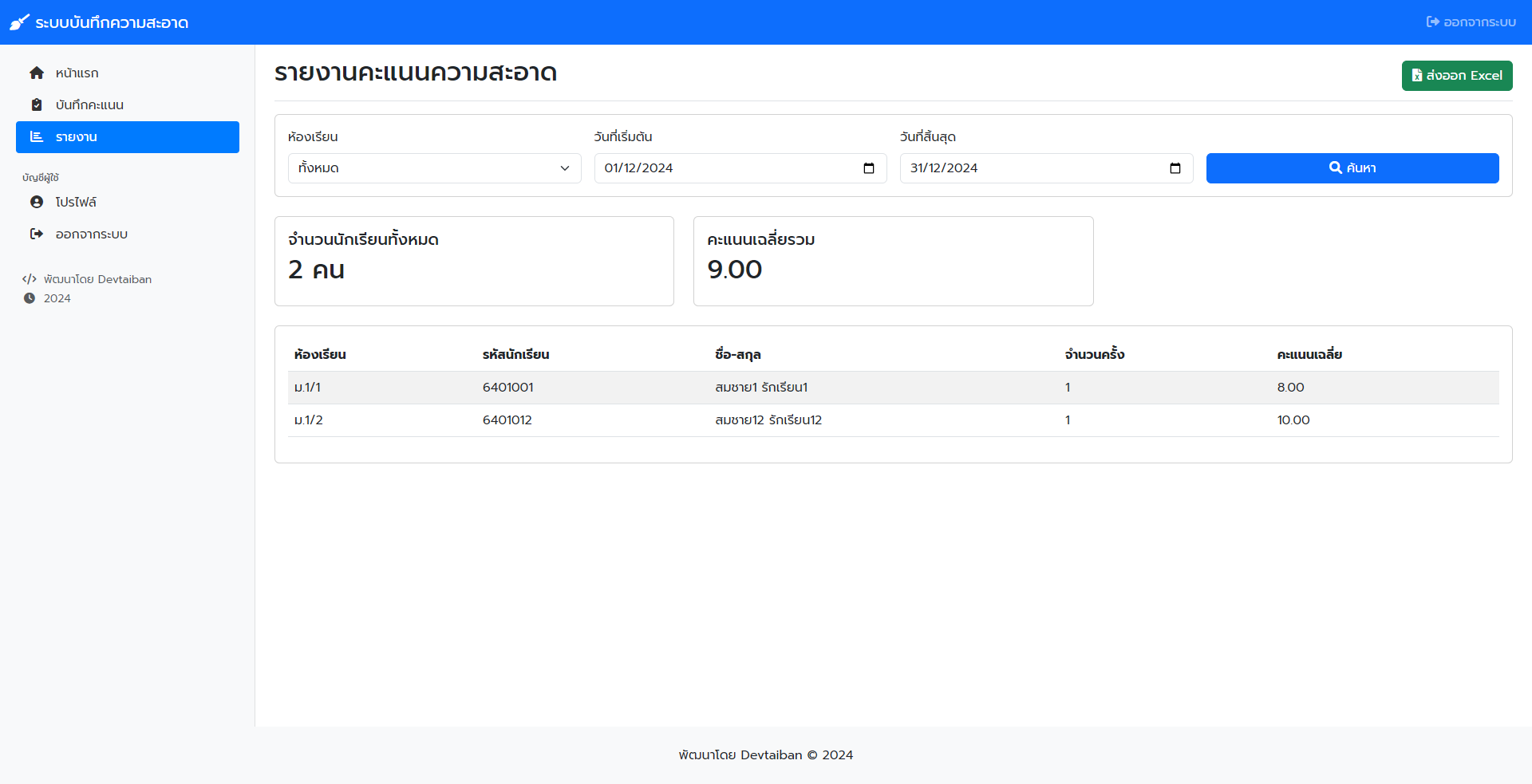 ระบบบันทึกความสะอาดนักเรียน
