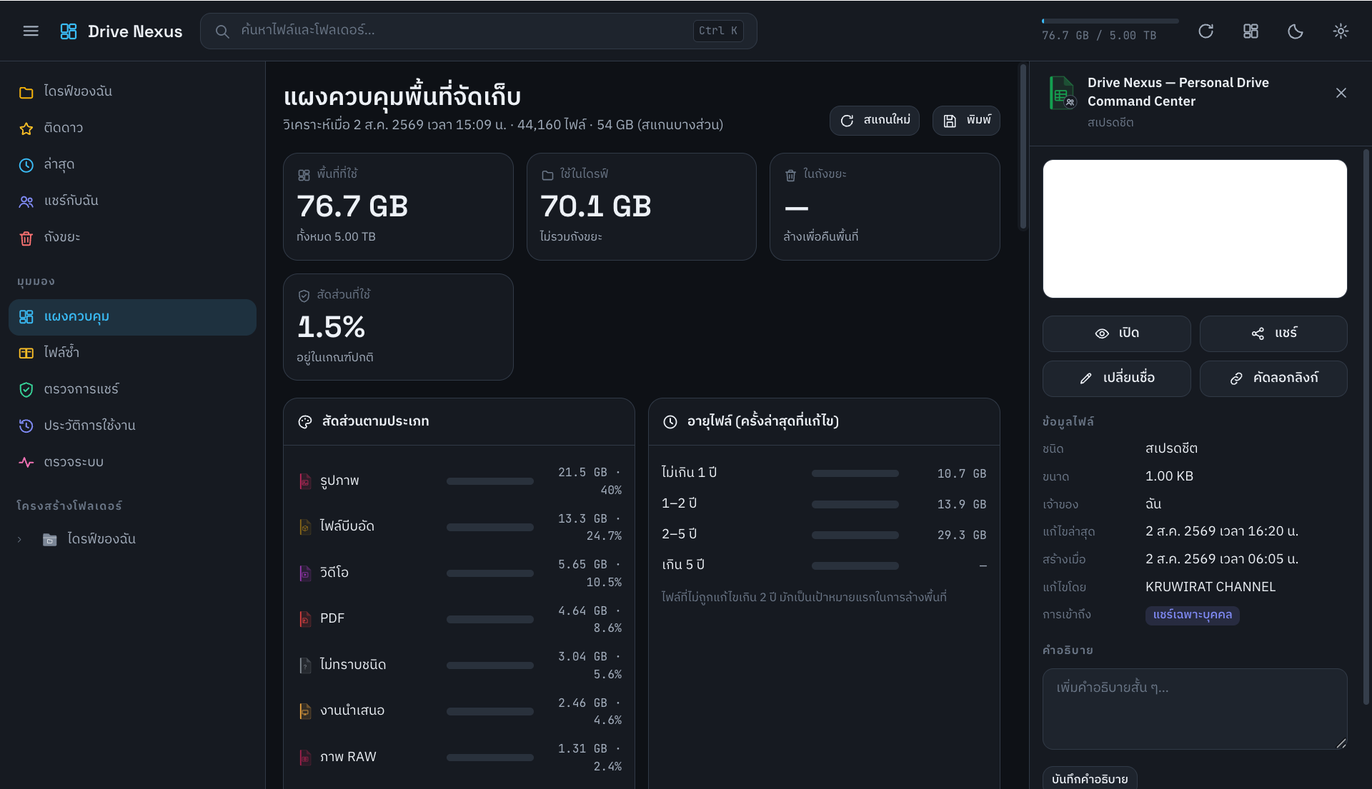 ระบบบริหารจัดการ Google Drive  Drive Nexus · Personal Drive Command Center